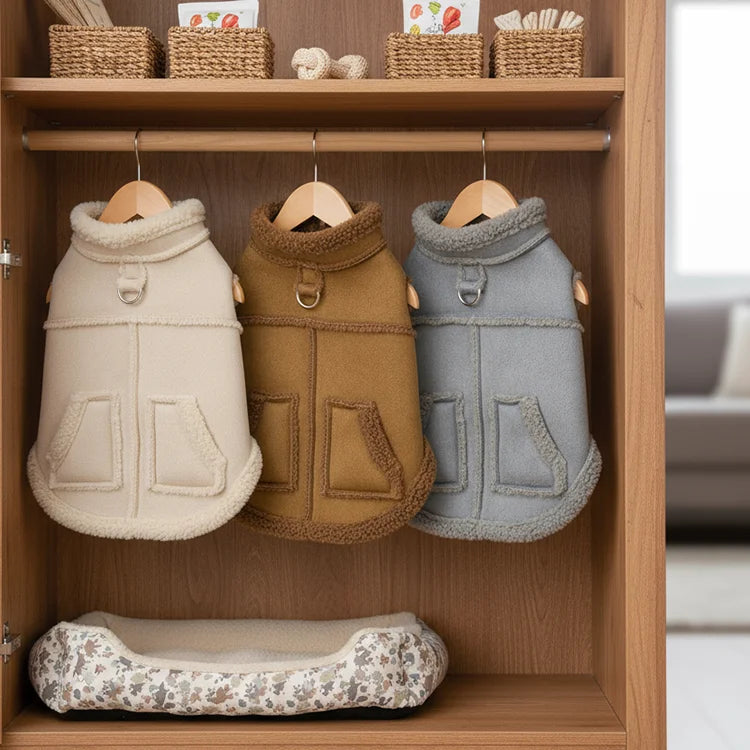 Faux Suede Dog & Cat Jacket with Fleece Lining Lightweight Simple Warm Cozy Winter Coat for Cold Weather Comfort