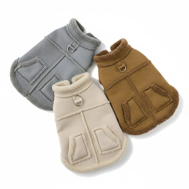 Faux Suede Dog & Cat Jacket with Fleece Lining Lightweight Simple Warm Cozy Winter Coat for Cold Weather Comfort