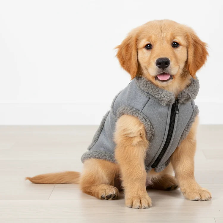 Faux Suede Dog & Cat Jacket with Fleece Lining Lightweight Simple Warm Cozy Winter Coat for Cold Weather Comfort