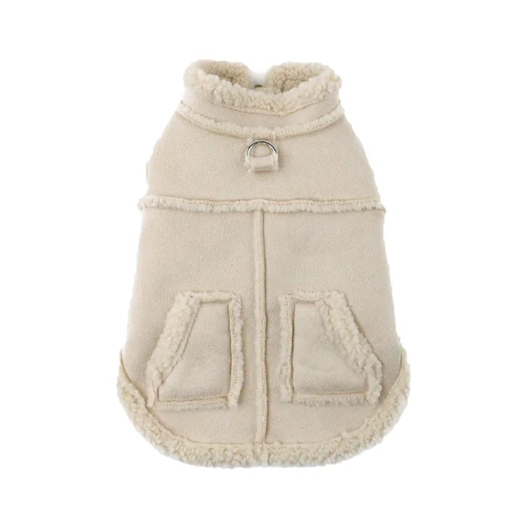 Faux Suede Dog & Cat Jacket with Fleece Lining Lightweight Simple Warm Cozy Winter Coat for Cold Weather Comfort