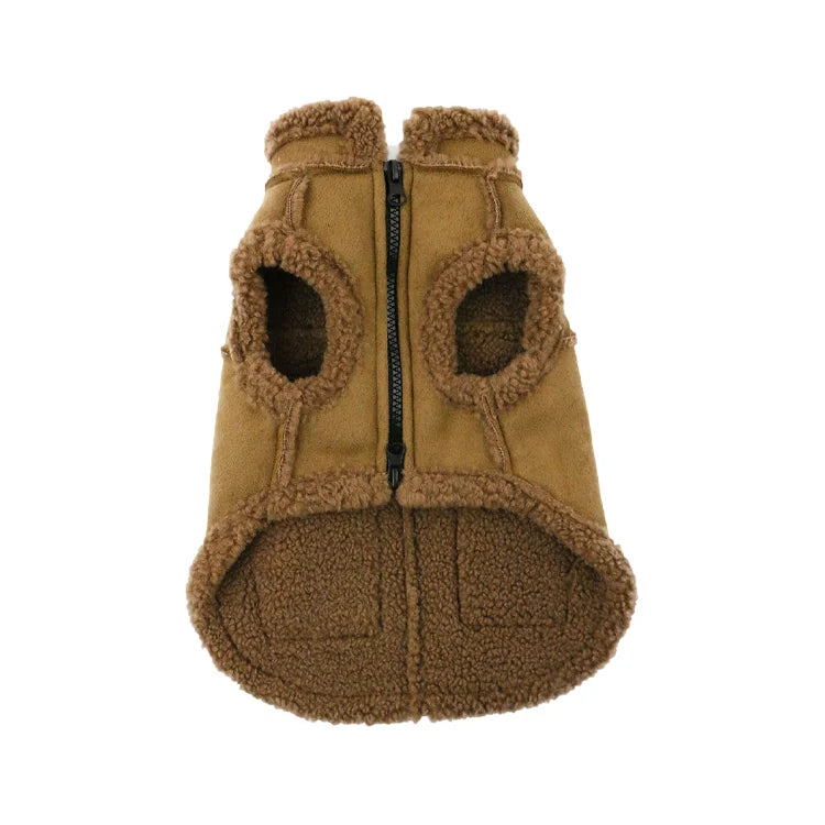Faux Suede Dog & Cat Jacket with Fleece Lining Lightweight Simple Warm Cozy Winter Coat for Cold Weather Comfort